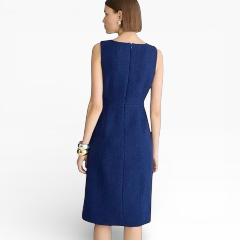 J.Crew Sophia Sleeveless Tweed Wool Blend Navy Blue Midi Dress Size 8 - Picture 3 of 7